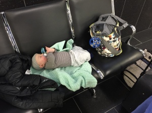 Poor fella conked out in the Vienna airport while we waited for our luggage.